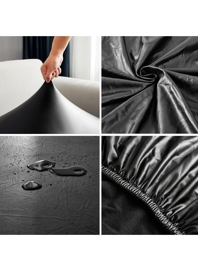 جيه زد اس مجموعة من 2 غطاء كرسي طعام JZS، أغطية كرسي من جلد البولي يوريثان المقاوم للماء، أغطية كرسي مطاطية مقاومة للزيت وقابلة للإزالة والغسل وواقية كرسي المطبخ لغرفة الطعام، قطعتين، لون أسود - Image 4