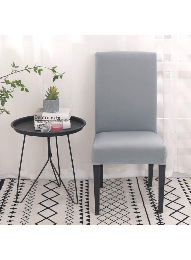 JZS Dining Chair Covers Set of 2, Waterproof PU Leather Chair Covers,Stretch Oilproof Chair Slipcovers Removable Washable Kitchen Chair Protector for Dining Room,2PCS,Light gray - Image 2