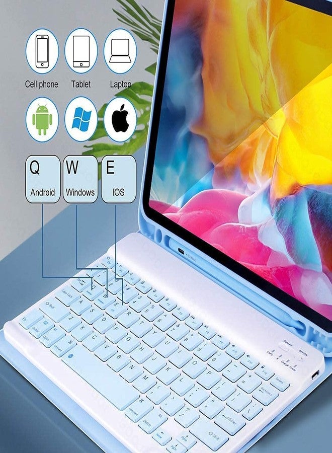 QIYIBOCASE جراب QIYIBOCASE لجهاز Galaxy Tab A8 2022 مع لوحة مفاتيح وماوس، جراب لوحة مفاتيح مغناطيسي قابل للفصل مع حامل ماوس وقلم S Pen لجهاز Galaxy A8 مقاس 10.5 بوصة طراز SM-X200/X205/X207 (أزرق سماوي) - Image 3