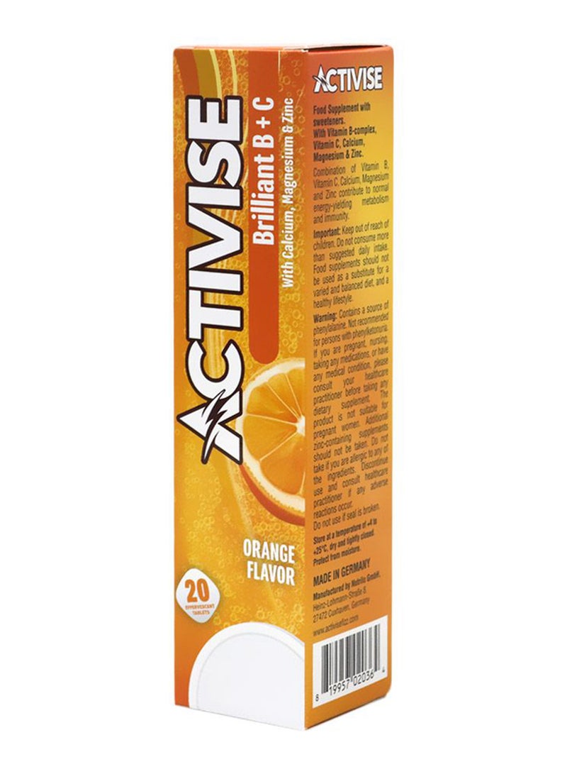 Activise Brilliant B + Vitamin C Effervescent Tablets For Immune & Energy Boost, Pack of 20 - Image 1