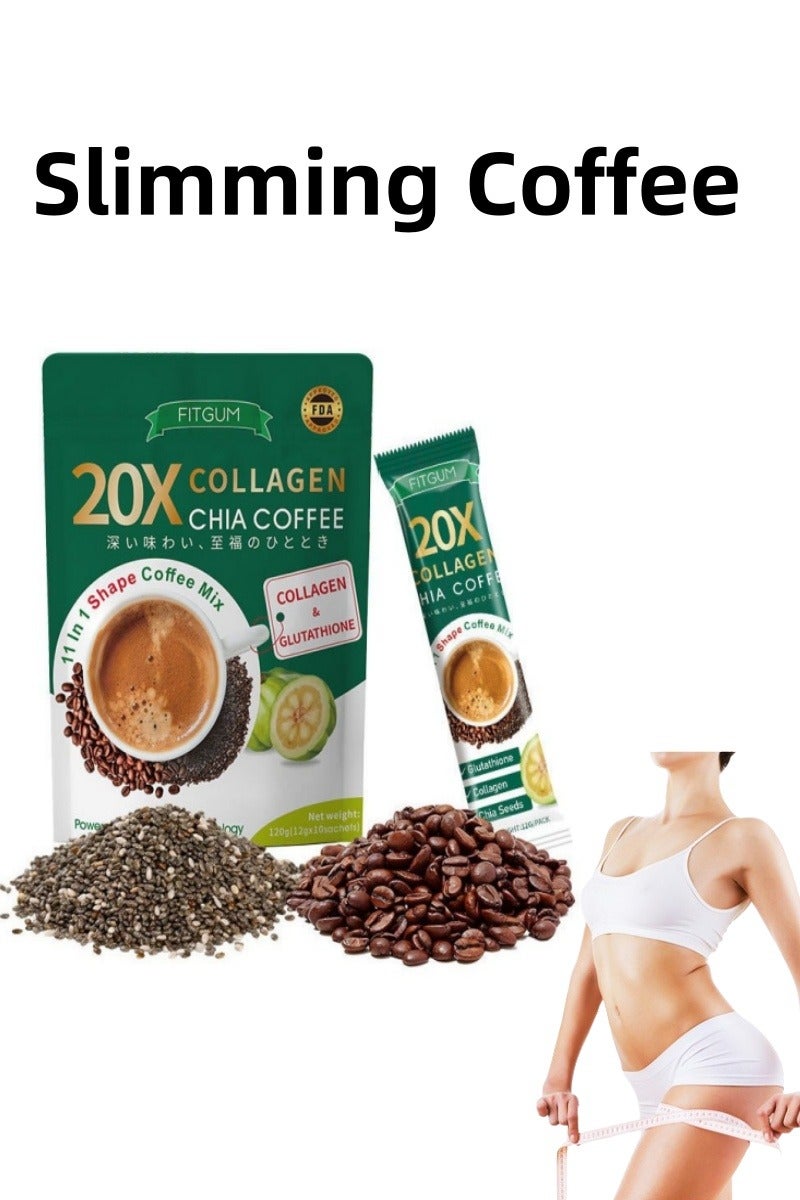 فيتجوم قهوة الكولاجين 20X مع الشيا - 100% عضوية، مع الجلوتاثيون وفيتامينات من 8 فواكه، قهوة تخسيس الوزن وتنظيف الجسم، كولاجين جلوتا ممتاز (12غ*10 Sachets) - Image 1