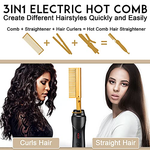 NICEMOVIC Ceramic Heating Hair Straightener Comb - Hot Pressing Brush for Natural Black Hair, Beard Wigs, and Curling (Gold) - Image 4
