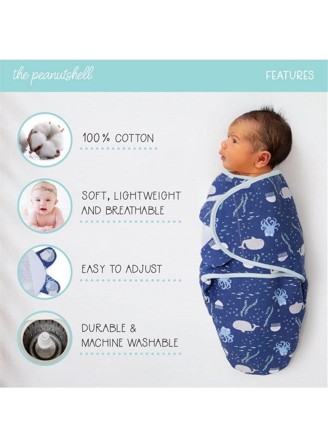 The Peanut Shell طقم بطانيات لف الأطفال من بي نات شيل - أكياس نوم للأطفال الرضع الأولاد والبنات، أكياس نوم للأطفال حديثي الولادة، 0-3، 3-6 أشهر، قطن ناعم وقابل للتنفس - تصميم بحري (M/L) - Image 2