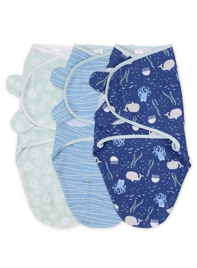 The Peanut Shell طقم بطانيات لف الأطفال من بي نات شيل - أكياس نوم للأطفال الرضع الأولاد والبنات، أكياس نوم للأطفال حديثي الولادة، 0-3، 3-6 أشهر، قطن ناعم وقابل للتنفس - تصميم بحري (M/L) - Image 1