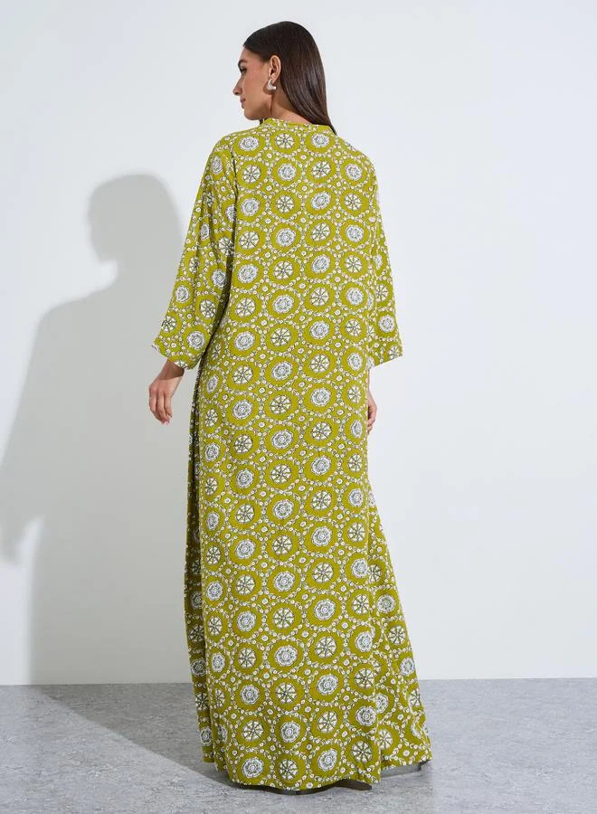 Amirah  Women Green Floral Print A-Line Jalabiya for Women | Best Price UAE
