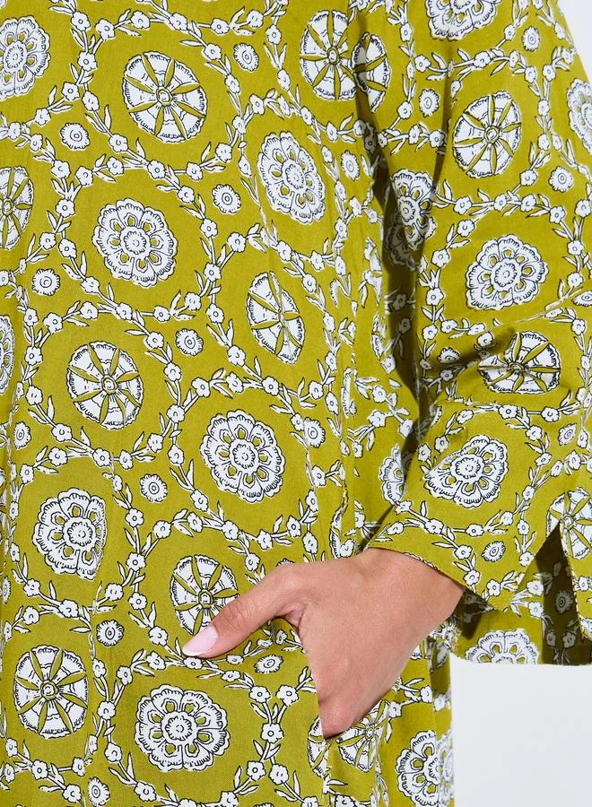 Amirah  Women Green Floral Print A-Line Jalabiya for Women | Best Price UAE