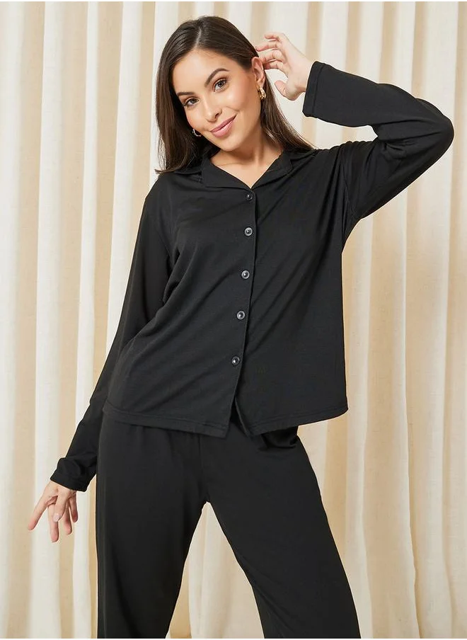 Styli Jersey Button Through Shirt & Pyjama Set