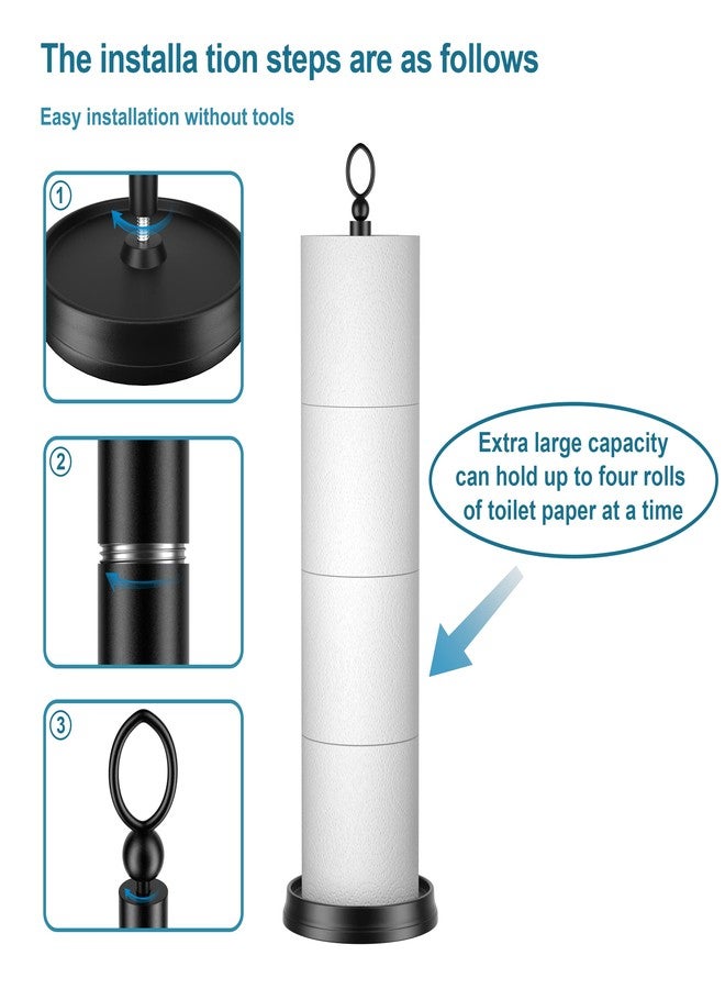ROLABAM Heavy Weighted Toilet Paper Holder (with Reserve Function) Free Standing, Spare Toilet Paper Roll Storage Stand for Bathroom Total Height 22.5" ，Matte Black - Image 4