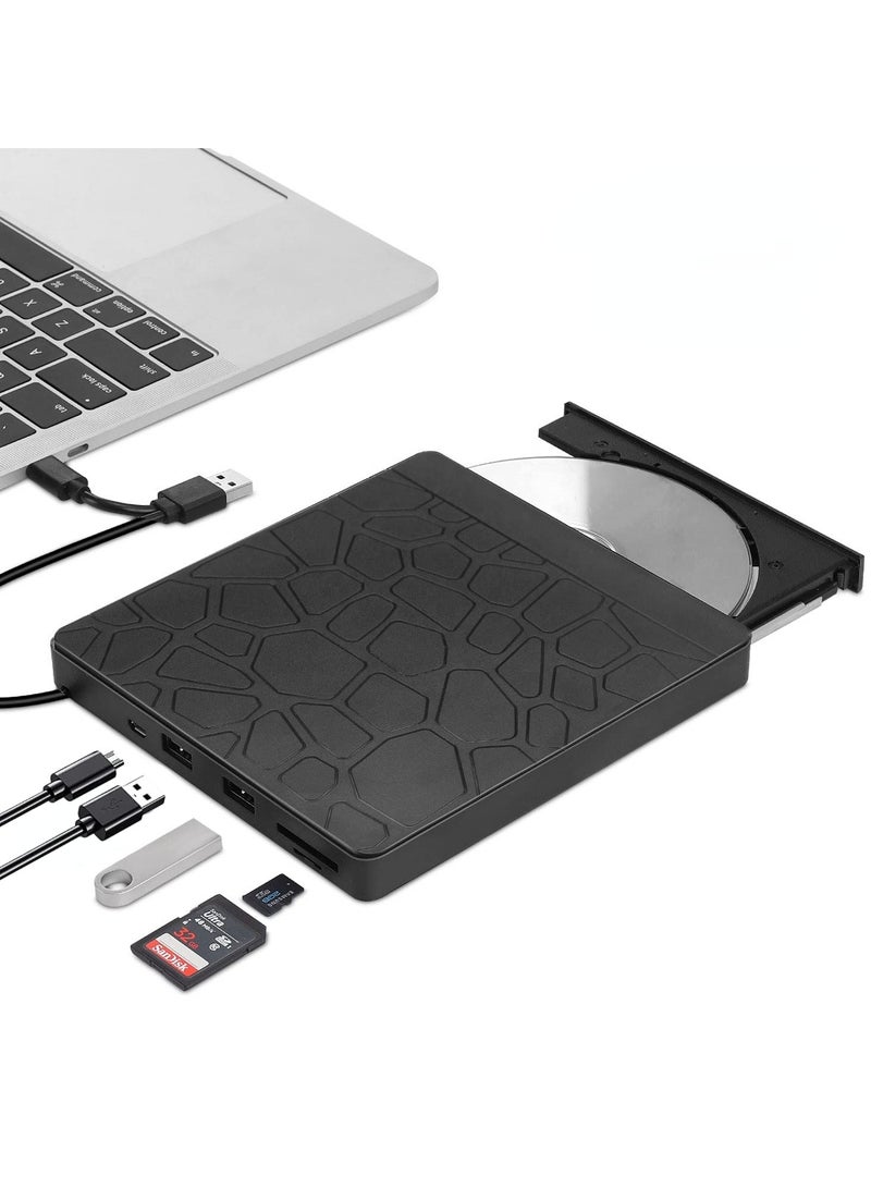 KASTWAVE External DVD Drive for Laptop, USB 3.0 Type-C CD DVD +/-RW Burner Optical Disk Drive, Portable CD/DVD ROM Writer Reader with 2 Card Slot& 3 USB Port, for Desktop Windows 10/8/7 Linux OS Apple - Image 1