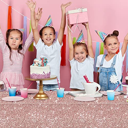 gisgfim 3pcs Pink Rose Golden Birthday Party Tablecloths Rose Gold Sequin Plastic Table Cover Glitter Diamonds Happy Birthday Background Girls for Wedding, Graduation, Anniversary, Holiday(Plastic) - Image 5