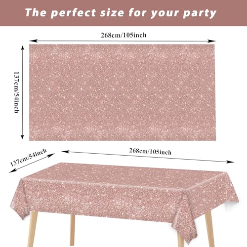 gisgfim 3pcs Pink Rose Golden Birthday Party Tablecloths Rose Gold Sequin Plastic Table Cover Glitter Diamonds Happy Birthday Background Girls for Wedding, Graduation, Anniversary, Holiday(Plastic) - Image 2
