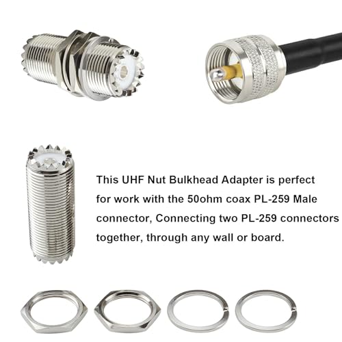 eifagur, 4pcs PL-259 Bulkhead Connector UHF Female to UHF Female Adapter SO-239 Nut Bulkhead Panel Mount CB Radio Adapter Connector - Image 4