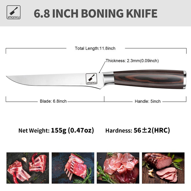 imarku imarku Boning Knife, German High Carbon Stainless Steel Professional Grade Boning Fillet Knife, 6-Inch Deboning Knife, Pakkawood Handle for Meat and Poultry, Gifts for Men and Women  - Image 4