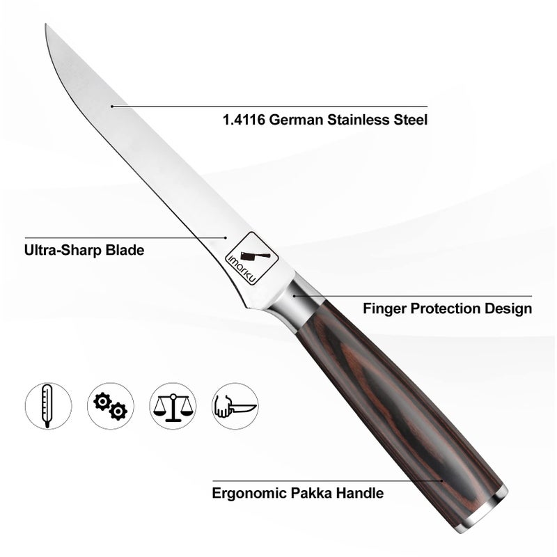 imarku imarku Boning Knife, German High Carbon Stainless Steel Professional Grade Boning Fillet Knife, 6-Inch Deboning Knife, Pakkawood Handle for Meat and Poultry, Gifts for Men and Women  - Image 2