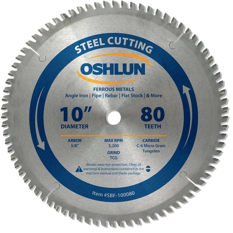 Oshlun SBF-100080 10-Inch 80 Tooth TCG Saw Blade with 5/8-Inch Arbor for Mild Steel and Ferrous Metals - Image 1