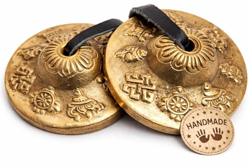 HIMALAYAN BAZAAR Tingsha Cymbals Bells - Easy To Play - Meditation Mindfulness Chime For Chakra Healing Spiritual Dharma Gifts Handcrafted Tibetan By Himalayan Bazaar (Asta Mangal) - Image 1