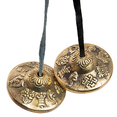 HIMALAYAN BAZAAR Tingsha Cymbals Bells - Easy To Play - Meditation Mindfulness Chime For Chakra Healing Spiritual Dharma Gifts Handcrafted Tibetan By Himalayan Bazaar (Asta Mangal) - Image 2