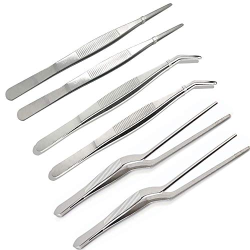 NJ Kitchen Cooking Culinary Tweezers, Stainless Steel Precision Tongs, Medical Beauty Utensils, 6.3 Inches : 6 Pcs Set - Image 1
