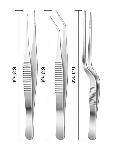 NJ Kitchen Cooking Culinary Tweezers, Stainless Steel Precision Tongs, Medical Beauty Utensils, 6.3 Inches : 6 Pcs Set - Image 2