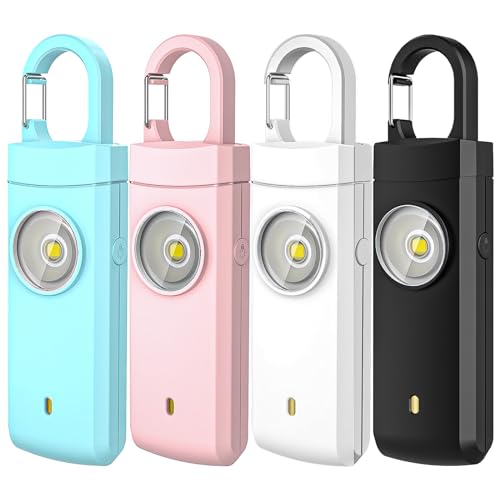 Gartmost 4 Pack Personal Safety Alarm, 130dB Rechargeable Self Defense Siren with LED Strobe Light, USB-C Emergency Keychain Alarm for Women Kids Elderly, 4 Colors (Aqua/Black/Pink/White) - Image 1