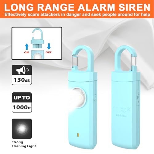 Gartmost 4 Pack Personal Safety Alarm, 130dB Rechargeable Self Defense Siren with LED Strobe Light, USB-C Emergency Keychain Alarm for Women Kids Elderly, 4 Colors (Aqua/Black/Pink/White) - Image 2