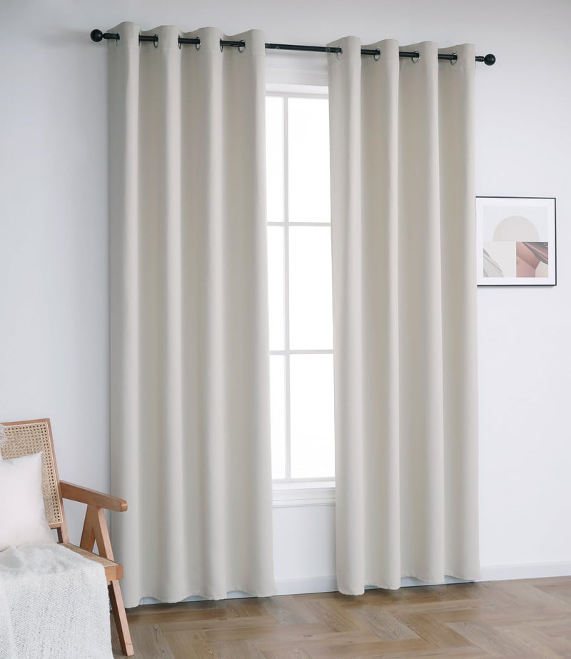 INLINAS 52W x 96L Inch Blackout Curtains for Bedroom  Thermal Insulated  Noise Reduction  Energy Saving Curtain Set of 2 Panels  Light Beige - Image 2