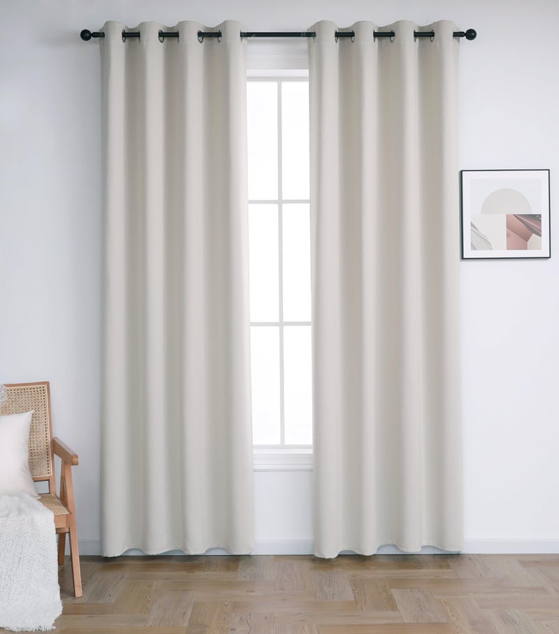 INLINAS 52W x 96L Inch Blackout Curtains for Bedroom  Thermal Insulated  Noise Reduction  Energy Saving Curtain Set of 2 Panels  Light Beige - Image 1