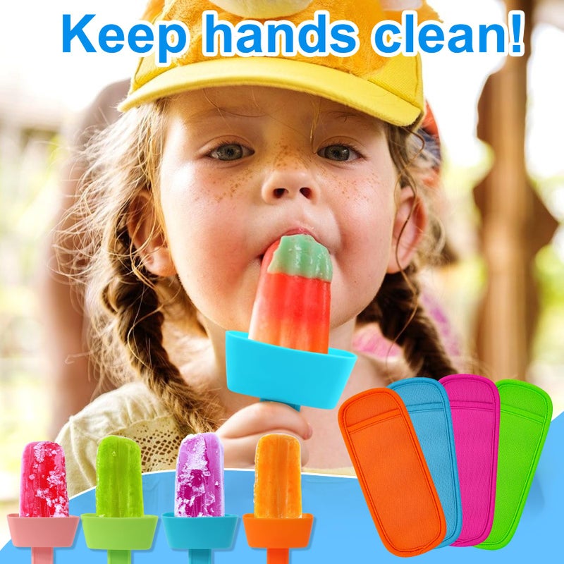 AIERSA 8pcs Popsicle Holders and Ice Pop Sleeves Set for kids No Drip, Silicone Popsicle Holder with Straw and Reusable Neopreneee Freeze Popsicle Sleeves for Toddlers Mess Free, No Freezing Hands - Image 2