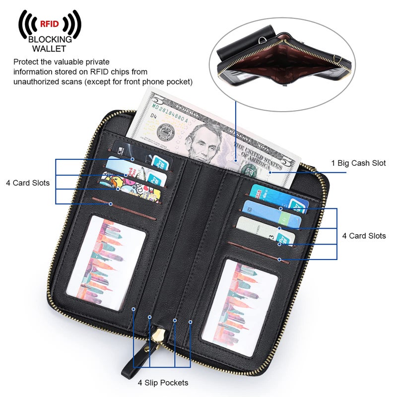 S-ZONE حقائب كروس بودي صغيرة للنساء من S-ZONE لحمل الهاتف المحمول محفظة مع حماية RFID وفتحات لبطاقات الائتمان - Image 4