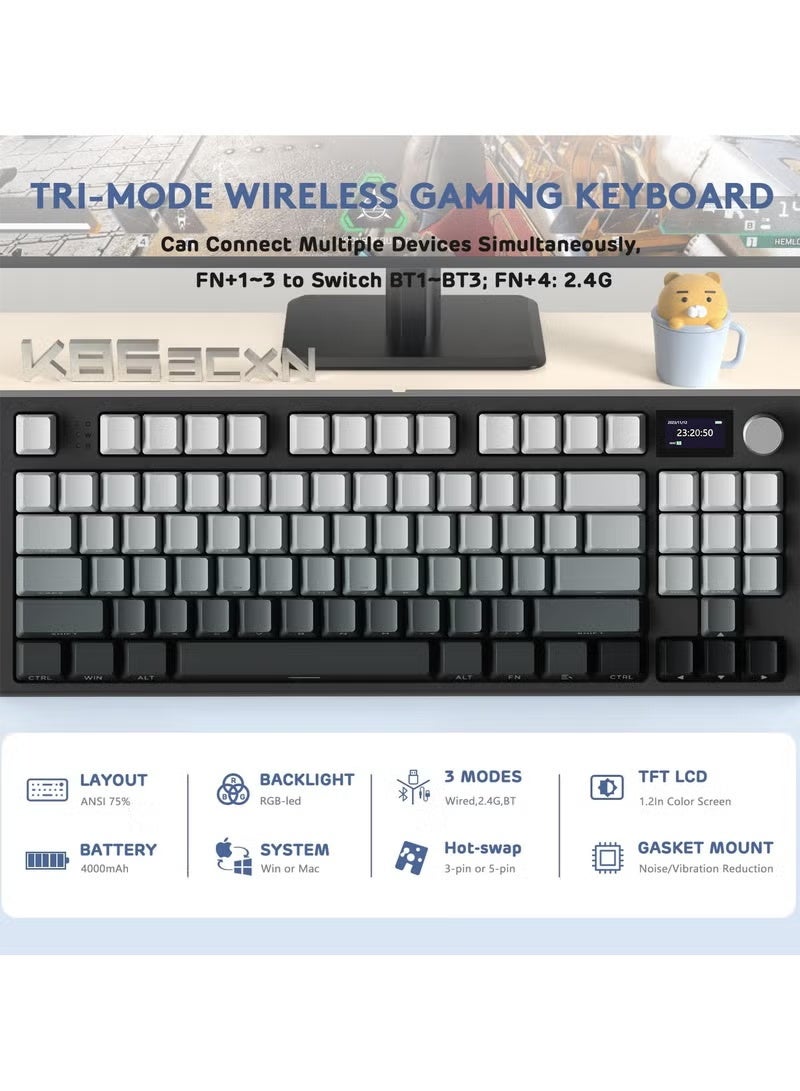 Attack Shark K86 RGB Wireless Gasket Mechanical Keyboard,Triple Mode Bluetooth5.0/2.4G/USB-C 87 Keys Hot Swappable Gaming Keyboard, 4000 mAh Battery 1.2'' HD OLED Display Volume Rotary Button for Games and Work - Image 2