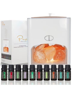 Himalayan Pink Salt Diffuser & 10 Essential Oils – 2-in-1 Therapeutic Device - Aromatherapy & Ionic Himalayan Salt Therapy – 400ml Ultrasonic Vaporizer and Ionizer (White)