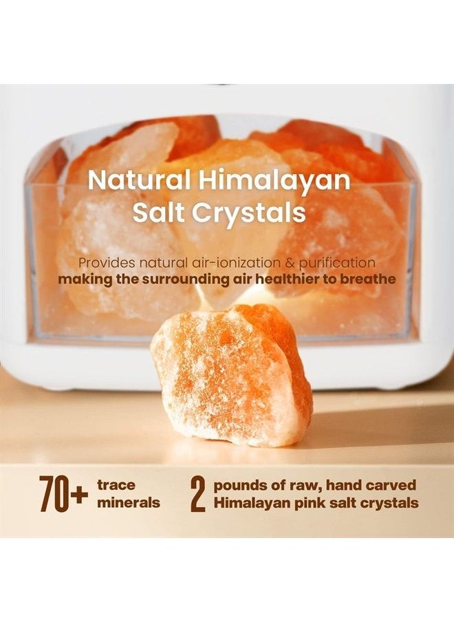 Pure Daily Care - Himalayan Pink Salt Diffuser & 10 Essential Oils – 2-in-1 Therapeutic Device - Aromatherapy & Ionic Himalayan Salt Therapy – 400ml Ultrasonic Vaporizer and Ionizer (White) - Image 1