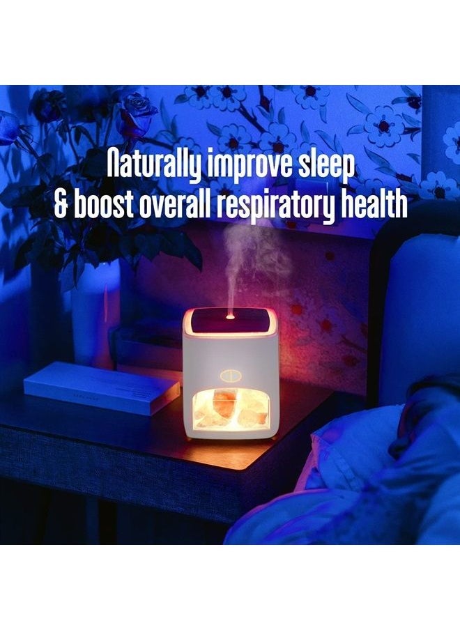 Pure Daily Care - Himalayan Pink Salt Diffuser & 10 Essential Oils – 2-in-1 Therapeutic Device - Aromatherapy & Ionic Himalayan Salt Therapy – 400ml Ultrasonic Vaporizer and Ionizer (White) - Image 1