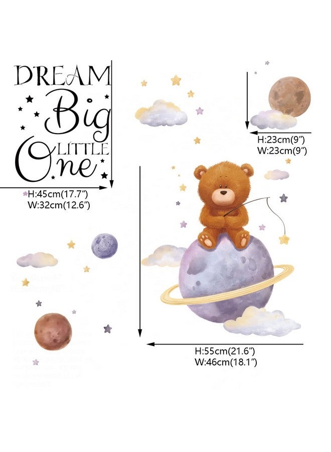 Runtoo Dream Big Little One Wall Art Sticker Inspirational Quotes Bear Space Wall Decals for Nursery Girls Bedroom Kids Home Decor - Image 4
