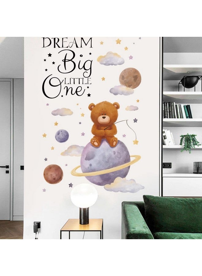 Runtoo Dream Big Little One Wall Art Sticker Inspirational Quotes Bear Space Wall Decals for Nursery Girls Bedroom Kids Home Decor - Image 1