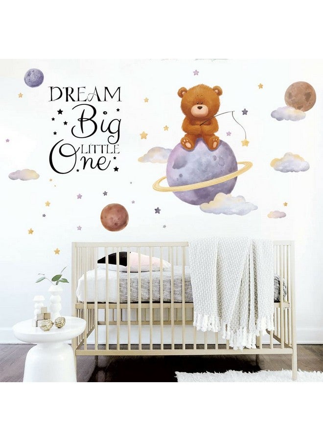 Runtoo Dream Big Little One Wall Art Sticker Inspirational Quotes Bear Space Wall Decals for Nursery Girls Bedroom Kids Home Decor - Image 2