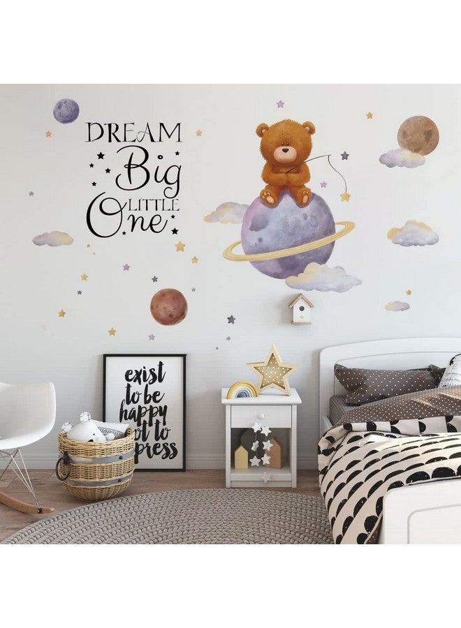 Runtoo Dream Big Little One Wall Art Sticker Inspirational Quotes Bear Space Wall Decals for Nursery Girls Bedroom Kids Home Decor - Image 3