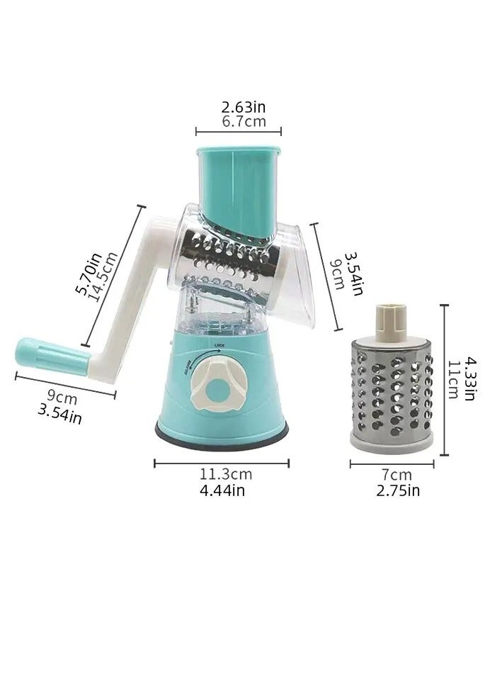 AROAQ Vegetable Slicer, Multifunctional Roller Vegetable Cutter, Strong Suction Three Blade Manual Rotary Vegetable Slicer, Easy To Clean Cheese Grater With Handle For Fruit, Vegetables, Nuts, (Blue)  - Image 5