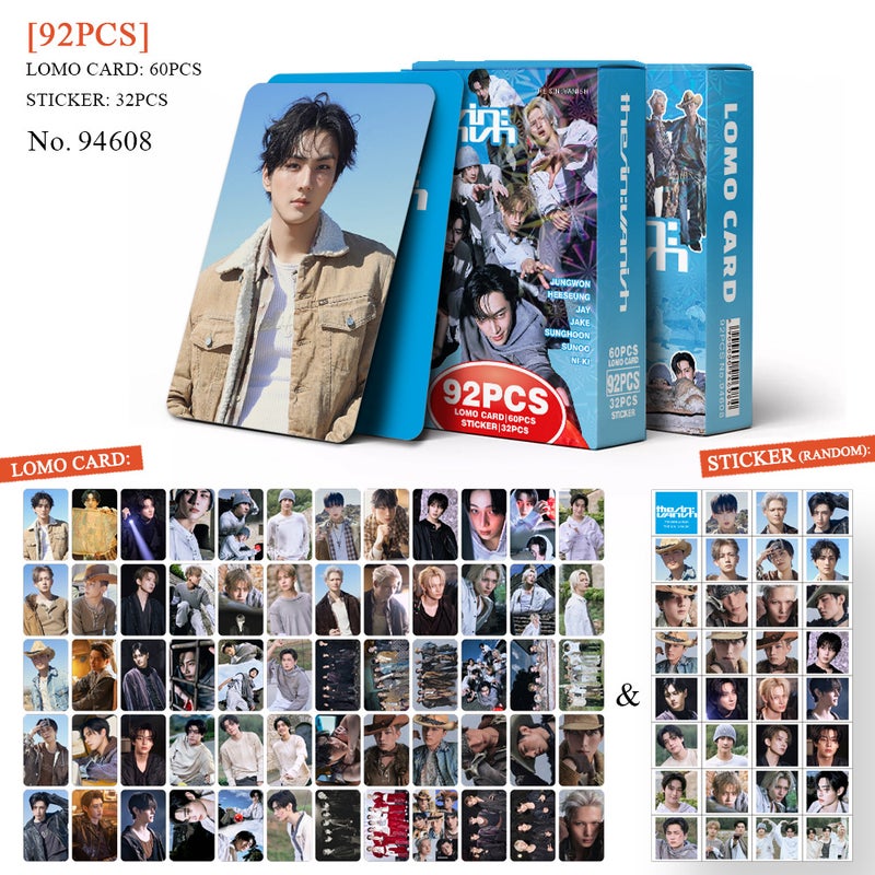 ENHYPEN Lomocard & Sticker Set – 92PCS (60 Lomocards + 32 Random Stickers) | Aesthetic Photo Card Collection for Fans