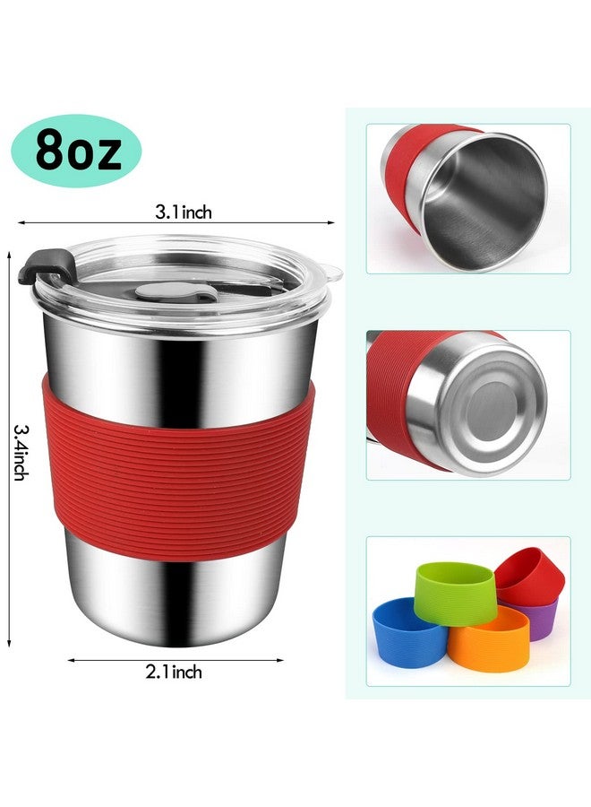 ShineMe 8oz Small Kids Cups Spill Proof, 5pack Stainless Steel Sippy Cups with Lids and Silicone Sleeves, Reusable Toddler Cup for Hot and Cold Drinks, BPA Free Snack Cup Apply for Indoor/Outdoor - Image 3