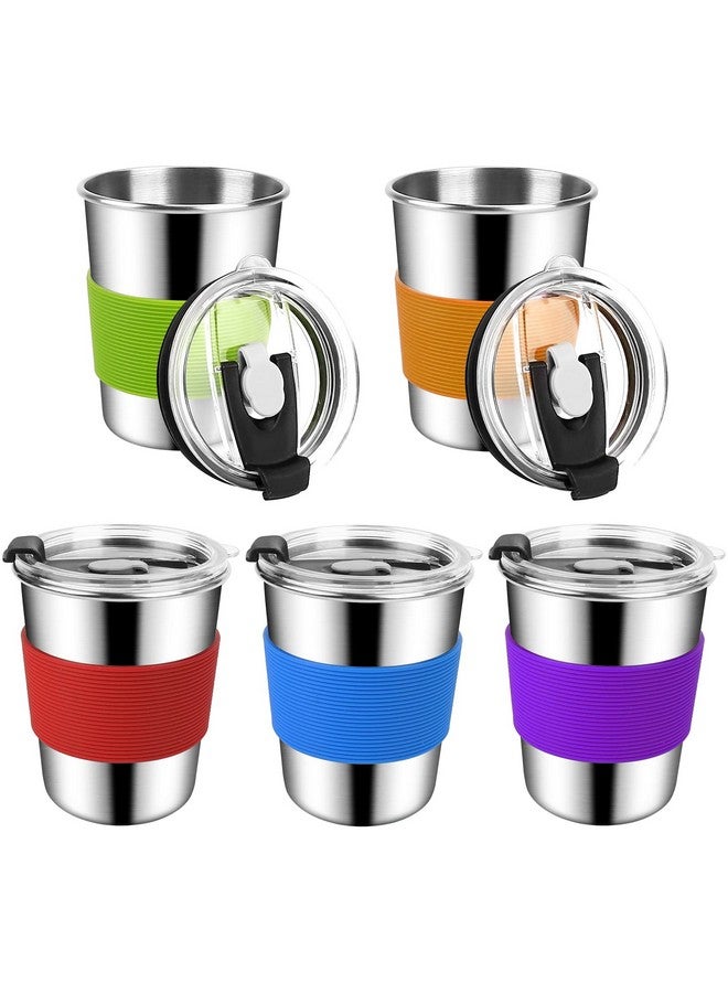 ShineMe 8oz Small Kids Cups Spill Proof, 5pack Stainless Steel Sippy Cups with Lids and Silicone Sleeves, Reusable Toddler Cup for Hot and Cold Drinks, BPA Free Snack Cup Apply for Indoor/Outdoor - Image 1