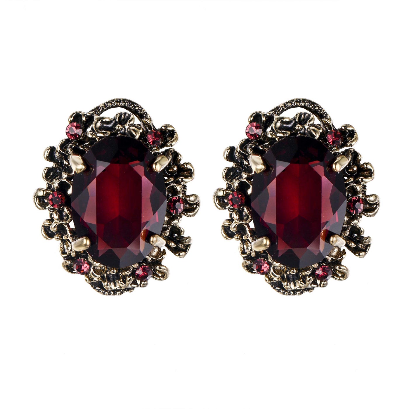 BriLove Victorian Style Stud Earrings for Women Crystal Floral Scroll Cameo Inspired Oval Jewelry Amethyst Color Antique-Gold-Tone