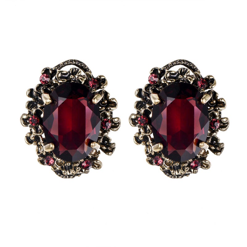 BriLove Victorian Style Stud Earrings for Women Crystal Floral Scroll Cameo Inspired Oval Jewelry Amethyst Color Antique-Gold-Tone - Image 1