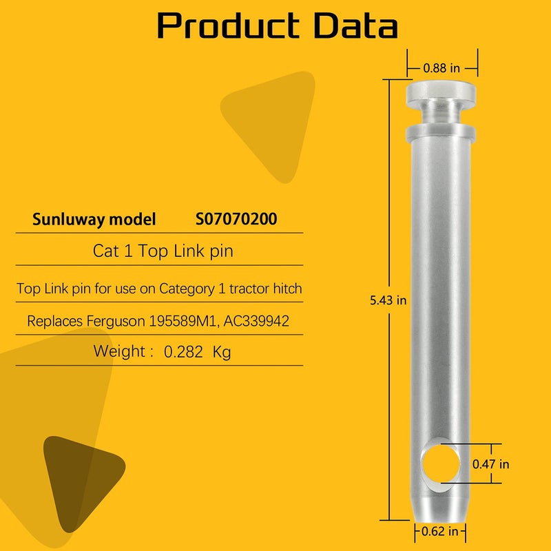 Sunluway Upgraded 4 Pack S07070200 Cat 1 Top Link Pin 3/4 in Dia Pin 5-1/2 Top Link Pin Hitch Pin Accessories for Tractors - Image 3
