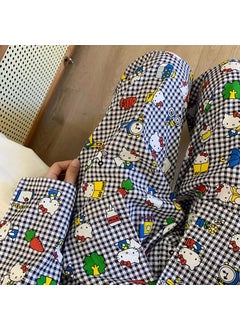 HelloKitty Cartoon Pajama Pants Womens Loose Spring Summer Hello Kitty Black Plaid