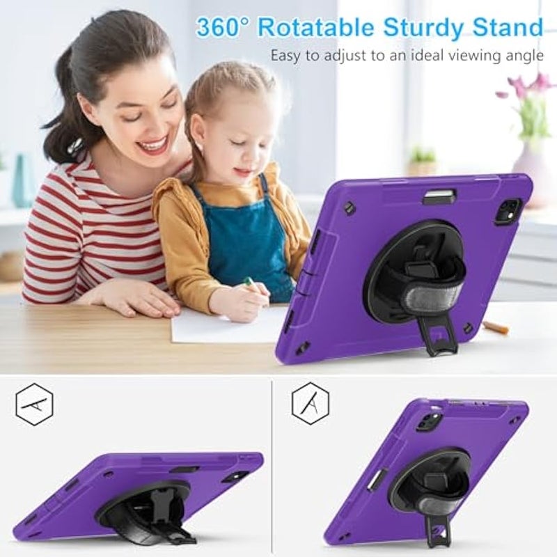 Case for iPad Pro 11 Inch 2022/2021/ 2020/2018: Cover for iPad 11 Inch 4th/ 3rd/ 2nd/ 1st Generation with Screen Protector- Stand- Handle- Shoulder Strap- Pencil Holder Purple - Image 3