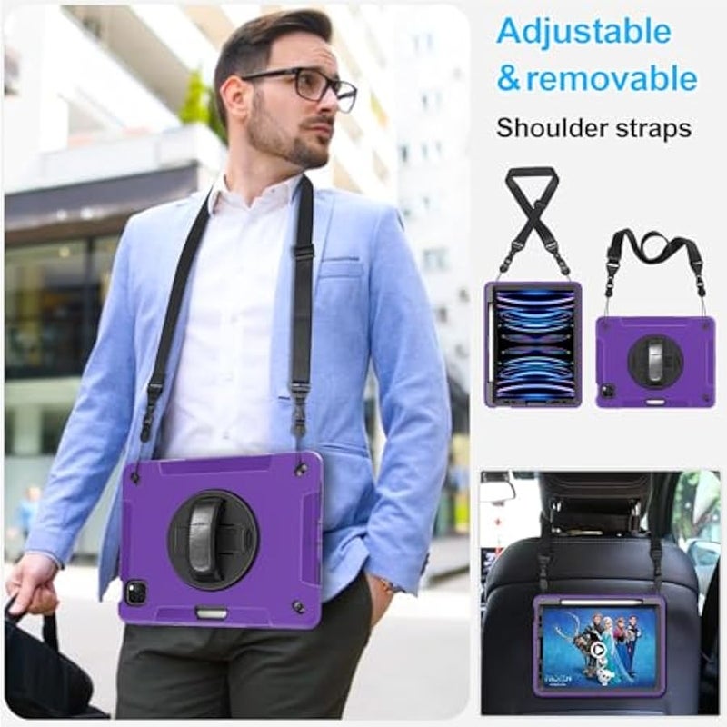 Case for iPad Pro 11 Inch 2022/2021/ 2020/2018: Cover for iPad 11 Inch 4th/ 3rd/ 2nd/ 1st Generation with Screen Protector- Stand- Handle- Shoulder Strap- Pencil Holder Purple - Image 5