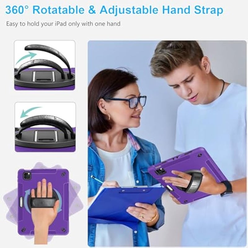 Case for iPad Pro 11 Inch 2022/2021/ 2020/2018: Cover for iPad 11 Inch 4th/ 3rd/ 2nd/ 1st Generation with Screen Protector- Stand- Handle- Shoulder Strap- Pencil Holder Purple - Image 4