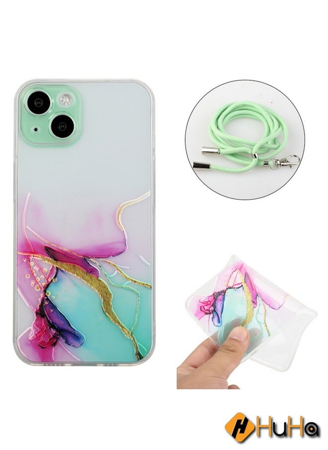 Generic - Case Cover For iPhone 15 Hollow Marble Pattern TPU Shockproof Phone Case with Rope Green - Image 1
