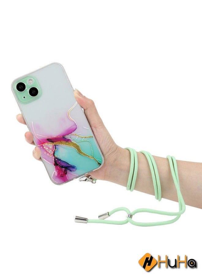 Generic - Case Cover For iPhone 15 Hollow Marble Pattern TPU Shockproof Phone Case with Rope Green - Image 1
